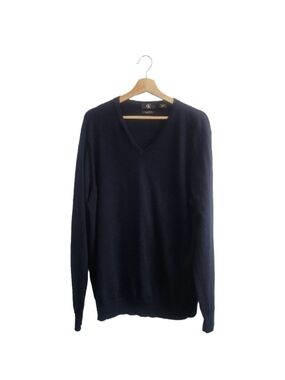 CALVIN Klein V-Neck Men’s XL Sweater Extra Fine Merino Wool Navy Blue